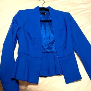 Bebe Royal Blue Peplum Pleated Long Sleeve Blazer